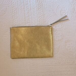 West Elm Gold Leather Zipper Pouch - New in Box